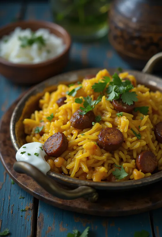 Bhuna Khichuri mit Rindfleisch, würziger Reis und Linsen mit Rindfleisch und Kokosmilch