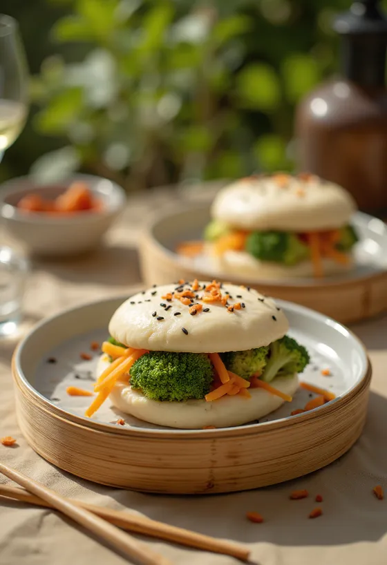 Servierte Bao Buns mit Brokkoli