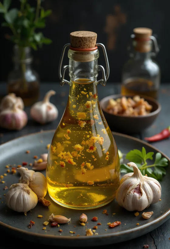 Scharfe Knoblauchsauce serviert