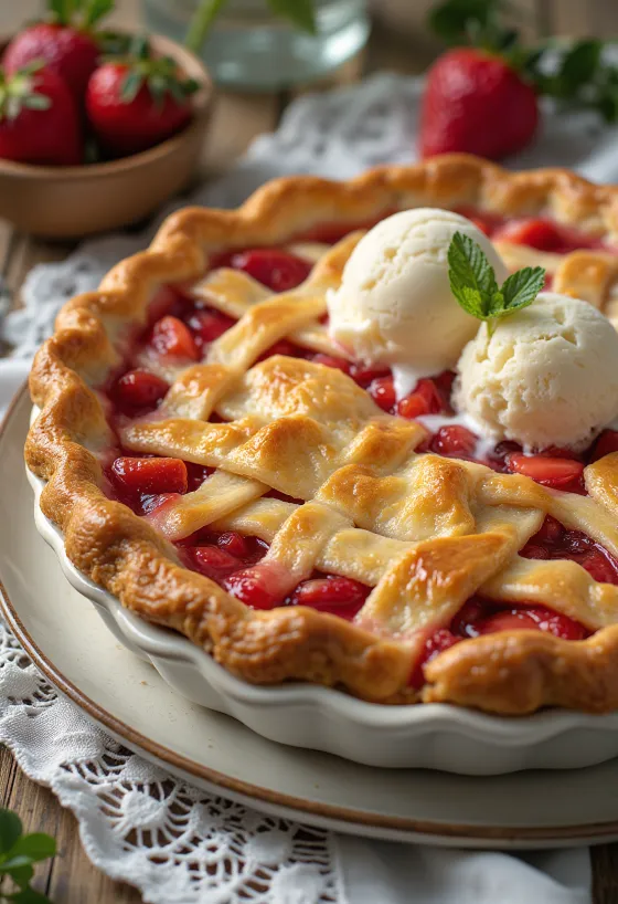 Goldbraune Erdbeer-Pie mit frischen Erdbeeren