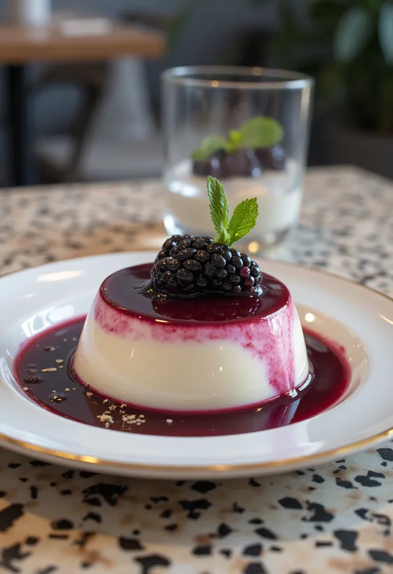 Servierte Waldbeeren-Panna Cotta