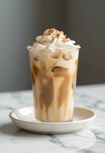 Zimt-Eiskaffee mit Sahnehaube und Zimtpulver