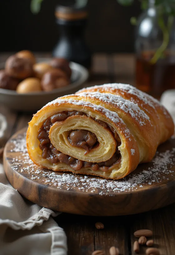 Aufgeschnittener Beigli mit Kastanienfüllung