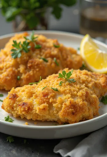 Goldbraun gebratenes Hähnchenschnitzel mit Salat