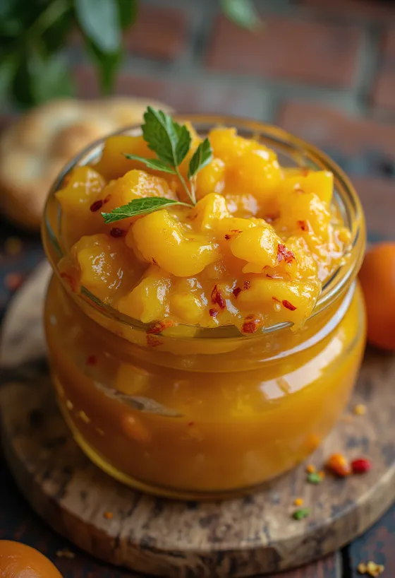 Scharfes Mango-Chutney serviert mit Naan-Brot