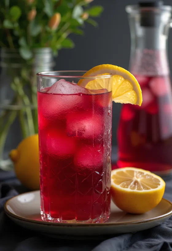 Hibiskus-Limonade im Glas serviert