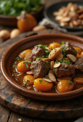 Lamm-Tajine mit Aprikosen, serviert mit Couscous
