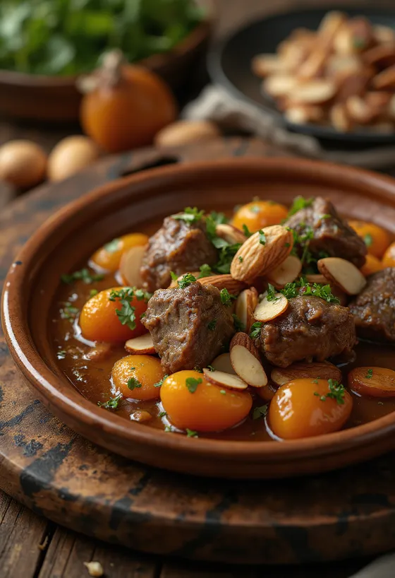 Lamm-Tajine mit Aprikosen, serviert mit Couscous