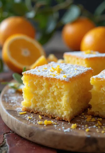 Goldbraune Orangenschnitten mit Puderzucker