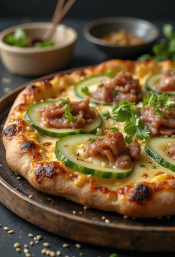 Peking Duck Pizza mit chinesischer Ente und Hoisin-Sauce