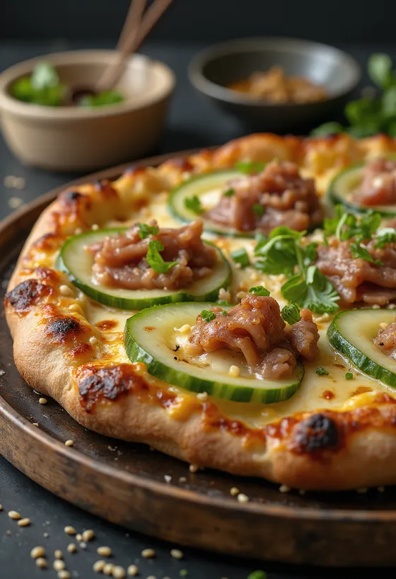 Peking Duck Pizza mit chinesischer Ente und Hoisin-Sauce