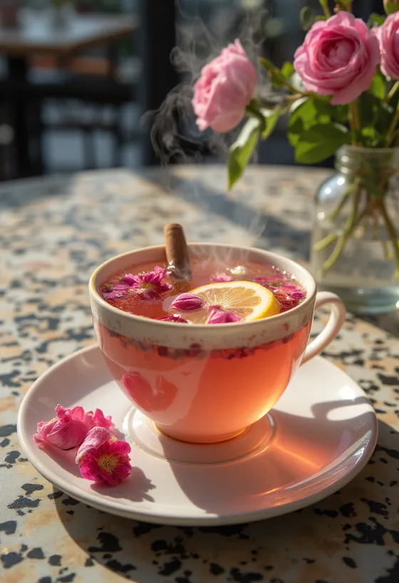 Rosenblüten-Cider in einer Tasse
