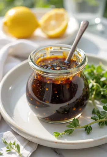 Serviertes Estragon-Zitronen-Balsamico-Dressing