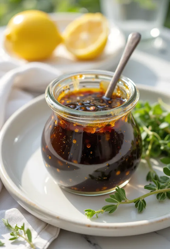 Serviertes Estragon-Zitronen-Balsamico-Dressing