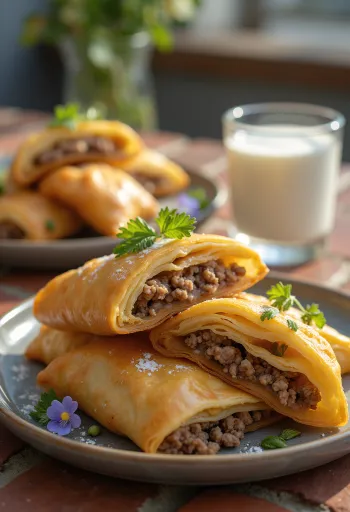 Baniza mit Hackfleisch serviert