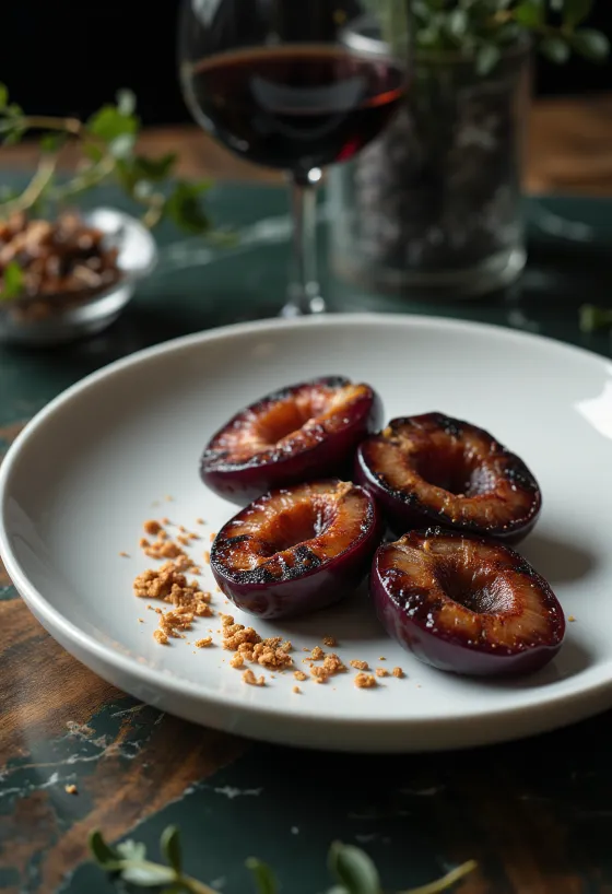 Gegrillte Chili-Pflaumen serviert