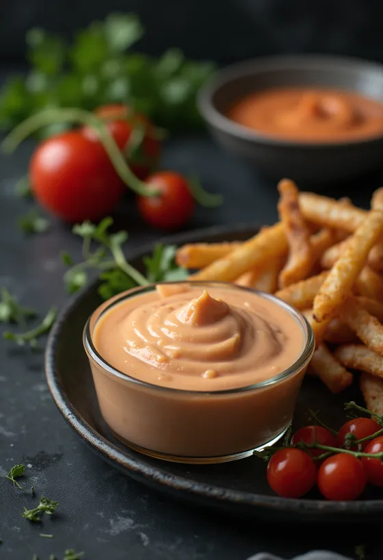 Scharfe Sriracha-Mayonnaise serviert