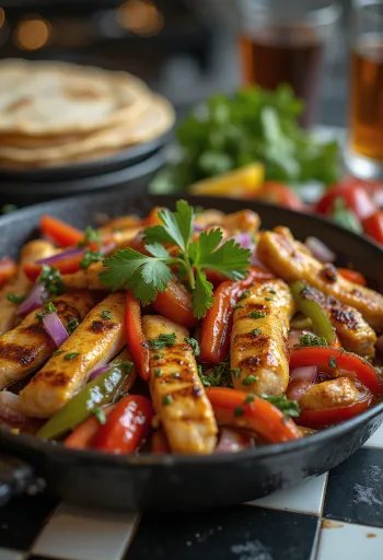 Hähnchen-Fajitas mit Paprika serviert