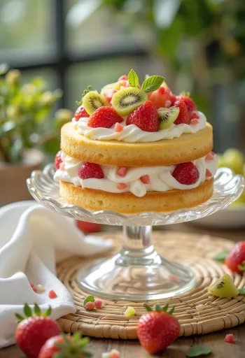 Servierte Früchtetorte mit Sahnecreme