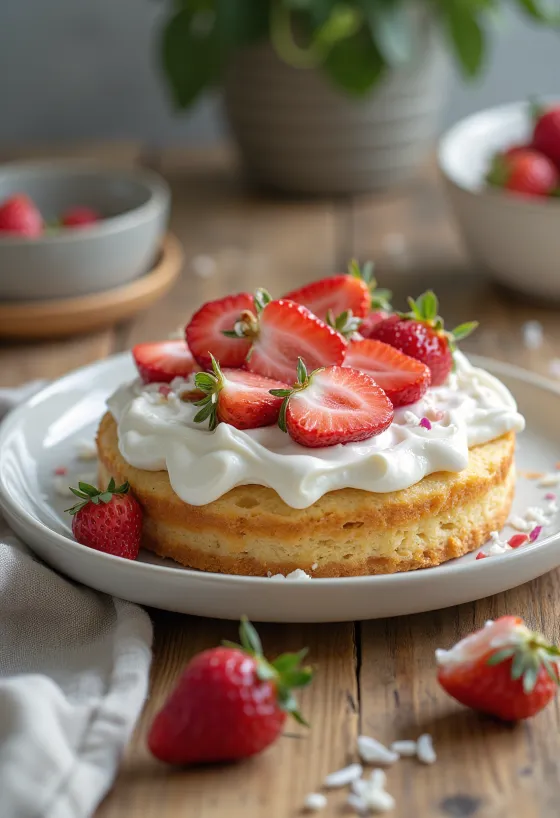 Servierte vegane Erdbeertorte
