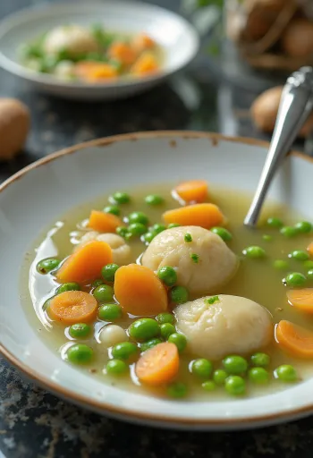 Frische Erbsensuppe mit knackigem Gemüse und Petersilie