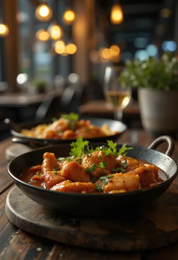 Hähnchen-Adobo mit Tandoori-Gewürz serviert mit frischem Koriander