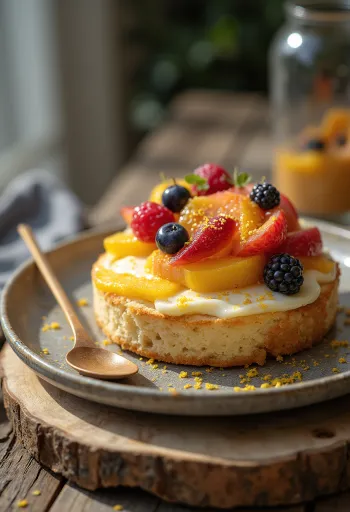 Fruchtige Quark-Torte in Stücken serviert