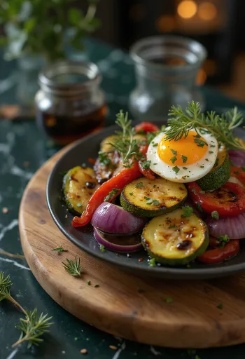 Ofengemüse mit Balsamico-Glasur serviert