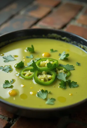 Scharfe grüne Curry-Sauce serviert