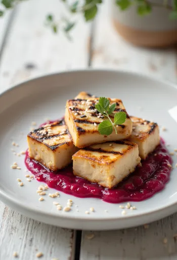 Gegrillter Tofu auf Rote-Bete-Sauce