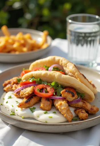Hähnchen-Gyros im Pitabrot serviert