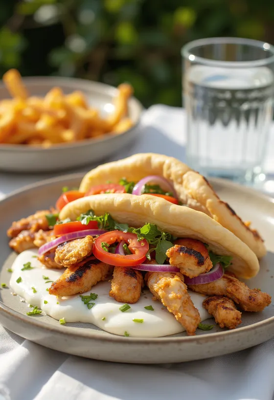 Hähnchen-Gyros im Pitabrot serviert