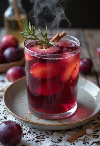Pflaumen-Cider im Glas serviert