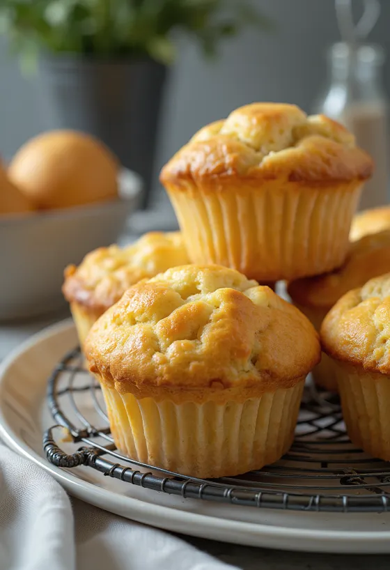 Weiche Quark-Muffins goldbraun gebacken, mit Vanille und Puderzucker bestäubt