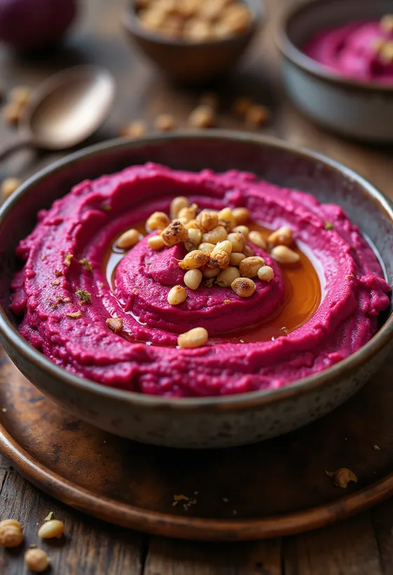Rote-Bete-Hummus garniert mit frischer Petersilie