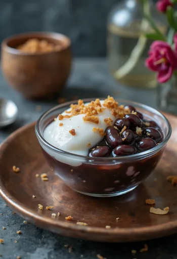 Chè Đậu Đen mit Kokosmilch und Eis serviert