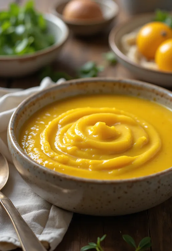 Exotische Curry-Frucht-Sauce serviert