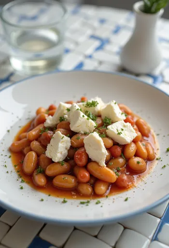 Gigantes Plaki mit zerbröseltem Feta überbacken