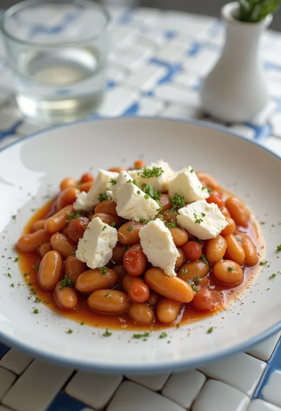 Gigantes Plaki mit zerbröseltem Feta überbacken