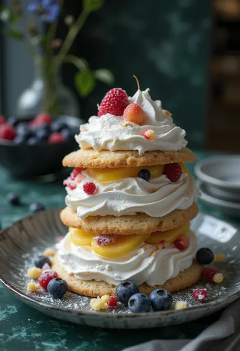 Mit Früchten dekorierte Baiser-Torte