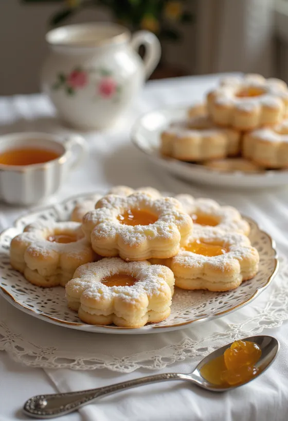 Klassische Linzer Augen mit Puderzucker bestäubt