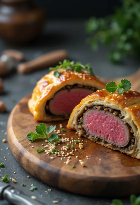 Rindfleisch Wellington serviert