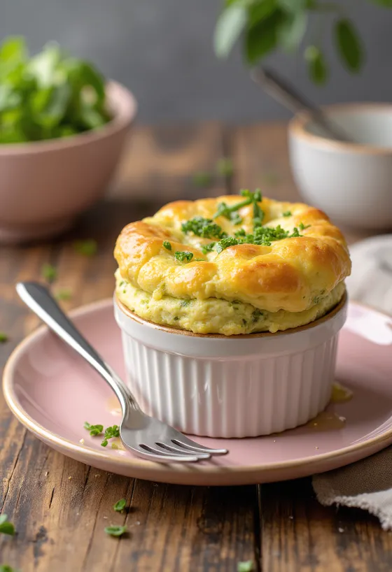 Serviertes Pesto-Käse-Soufflé