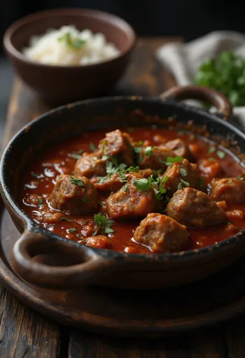 Lamm Rogan Josh, serviert in würziger Sauce