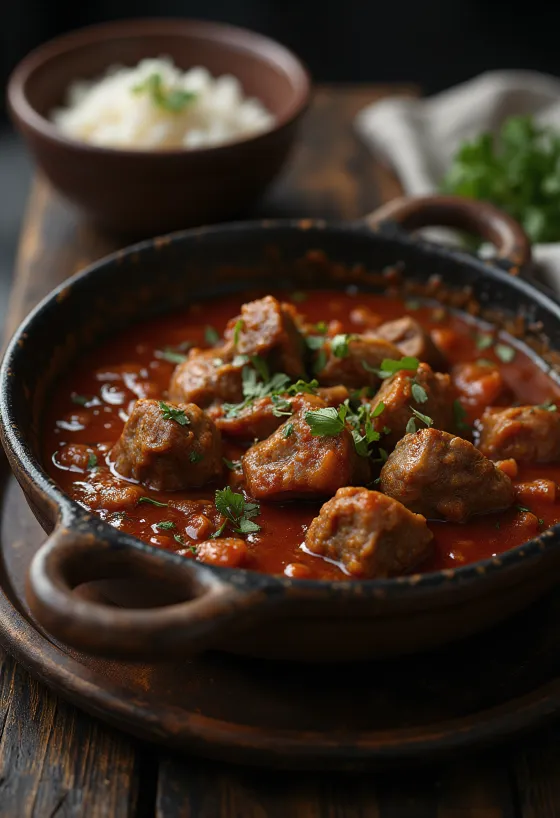 Lamm Rogan Josh, serviert in würziger Sauce