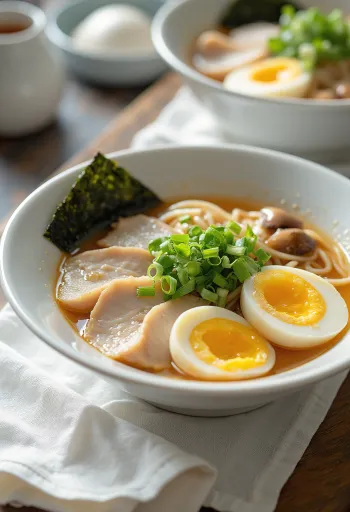 Yuzu Ramen mit Zitrus-Brühe, Hähnchenbrust und Ei