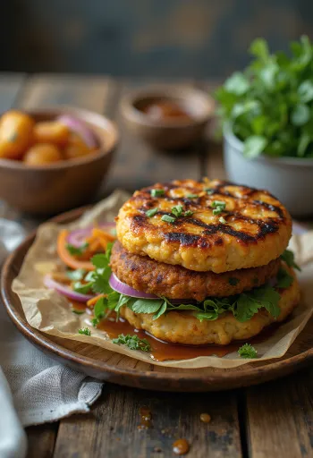 Gegrillte Kichererbsen-Patties serviert