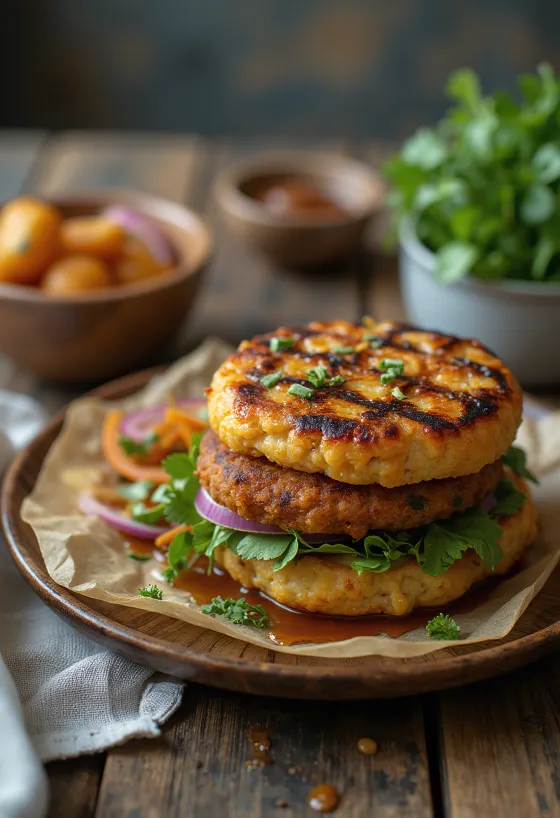 Gegrillte Kichererbsen-Patties serviert