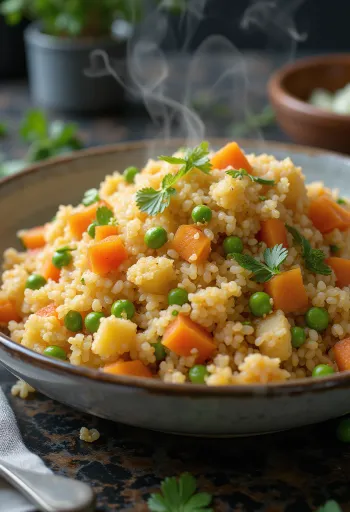 Bulgur-Pilaw mit Gemüse, serviert