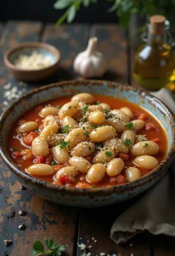 Gigantes Plaki mit viel Knoblauch, serviert mit Brot